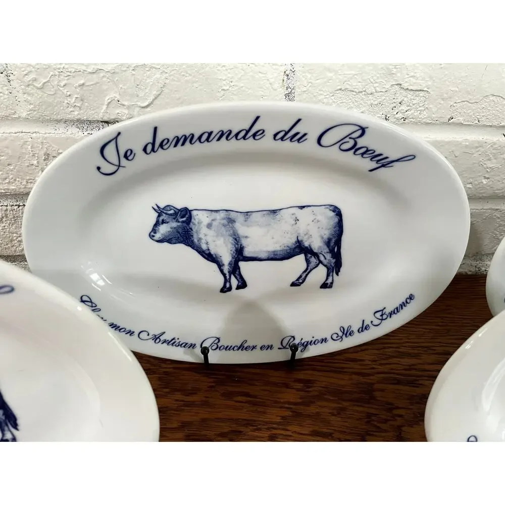 Williams Sonoma Je Demande du Boeuf Oval Serving Platters Lot 4 French Butcher